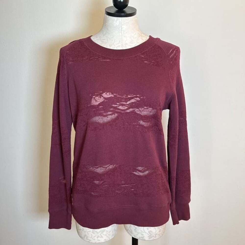 NWT IRO Jeans Shredded Kismet Pullover Top Wine/Purple Cotton Crew Neck SZ S